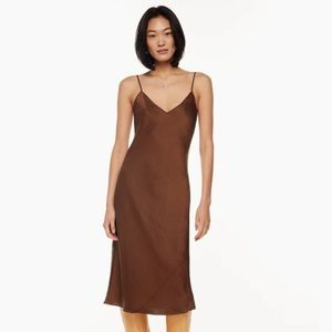 Wilfred Only Slip Satin Midi Dress, Size XS in Cognac